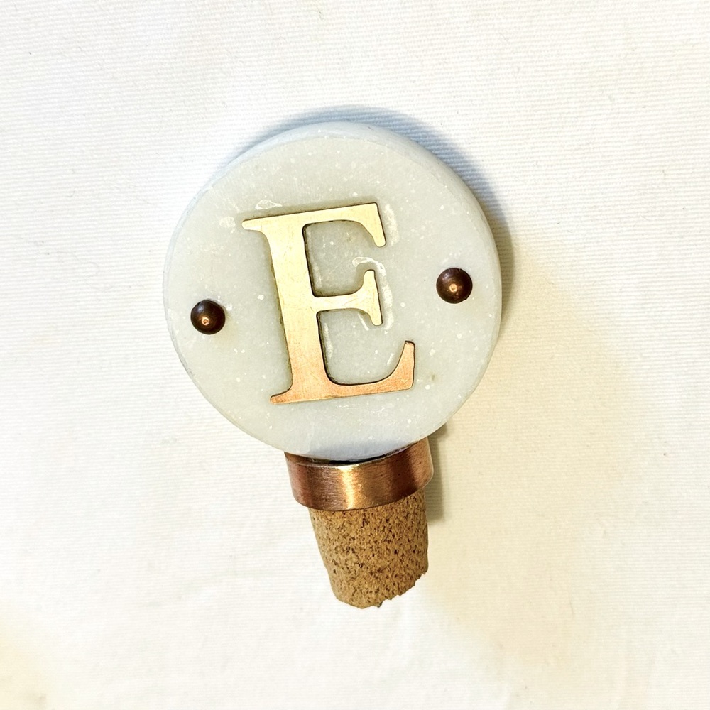 MUD PIE Copper "E" Marble Wine Cork Bottle Stopper Name Initial Letter Monogram